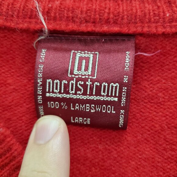 Nordstrom Men's Vintage 1970s Red 100% Lambswool V-Neck Grandpa Sweater Size L - Picture 3 of 4